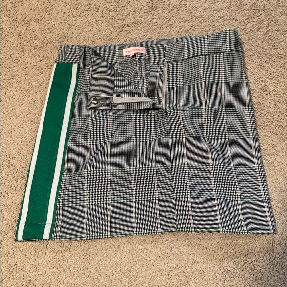 re:named Black and Green Plaid Mini Skirt